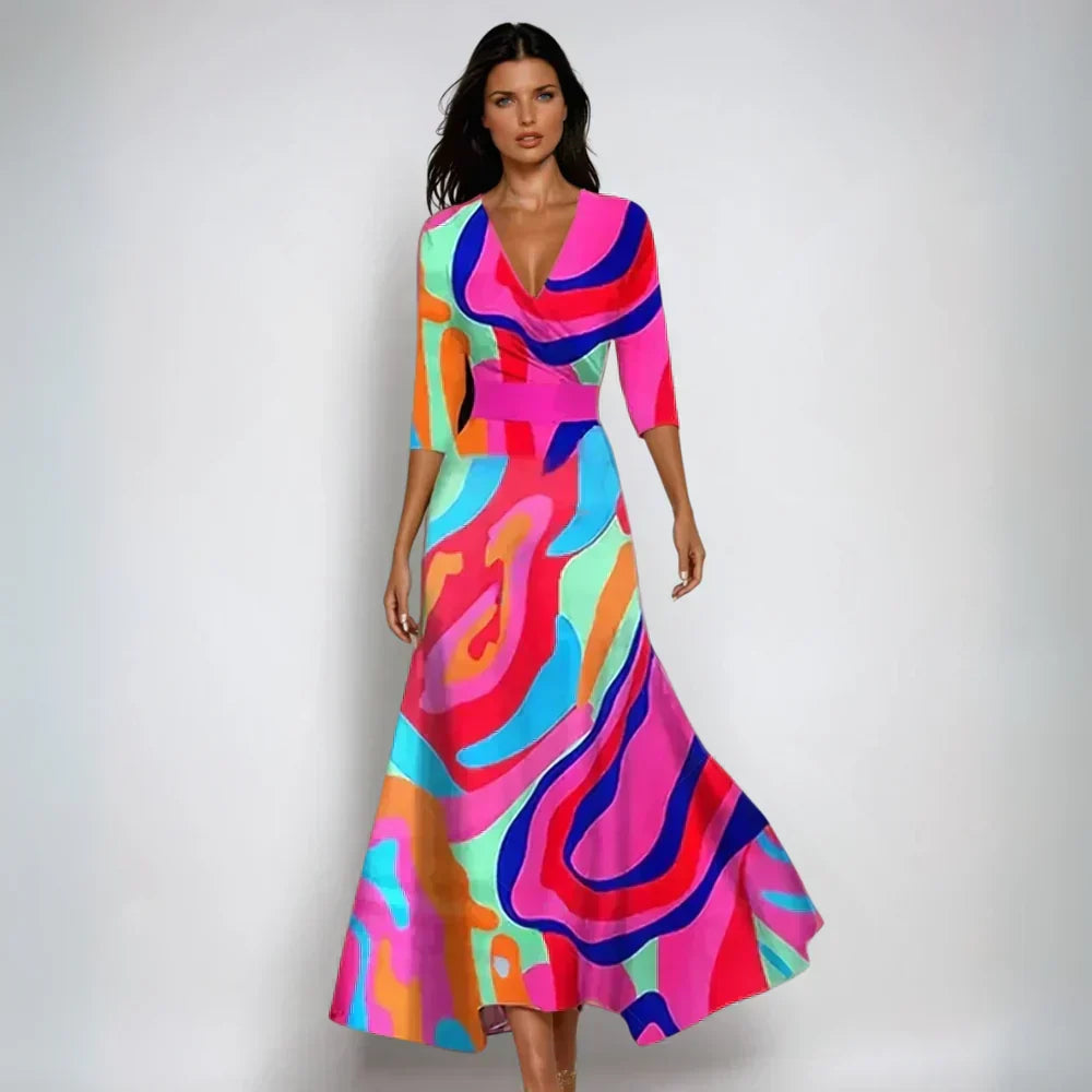 Floral Satin V-Neck Wrap Maxi Dress Wedding Guest
