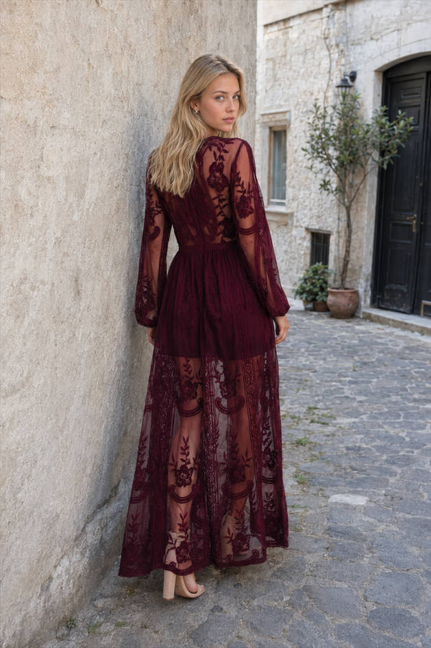 Embroidered Lace Maxi Dress