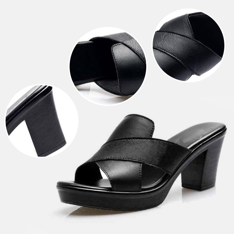 Cross Strap Platform Block Heel Mule Sandals