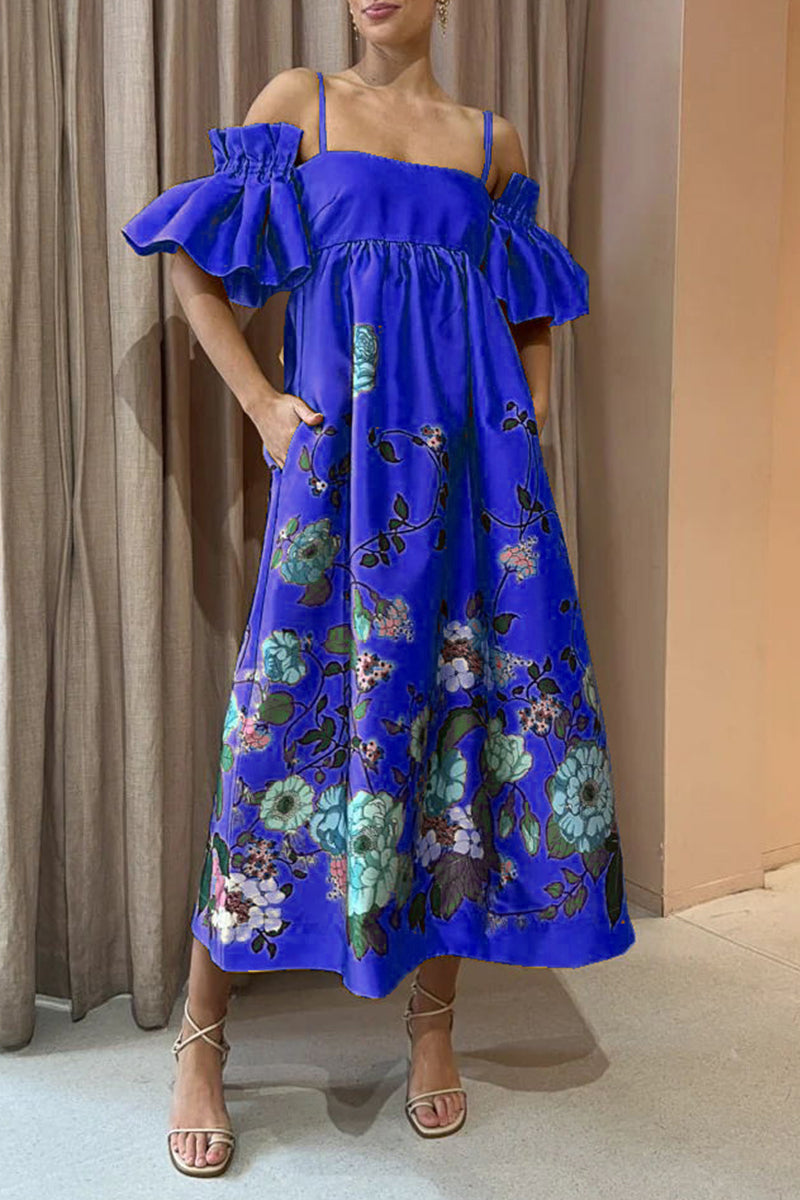 Casual Floral Pocket Off the Shoulder A Line Dresses