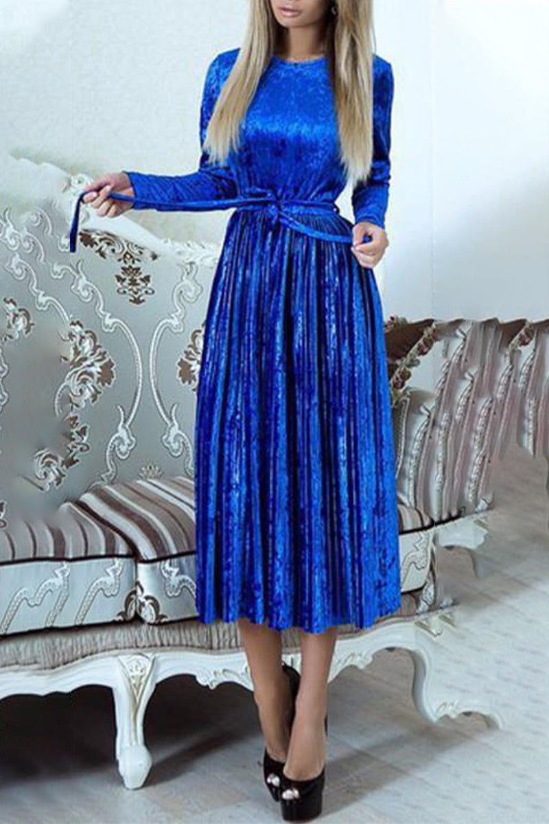 Adela Solid Color Pleated Dress with Vintage Inspired Everyday Styling
