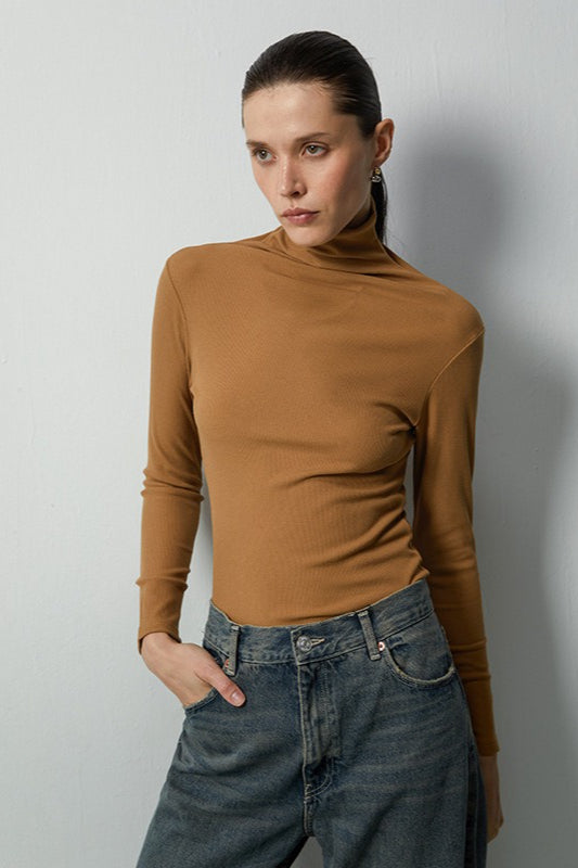 Cashmere Ribbed Turtle Neck Knit Top