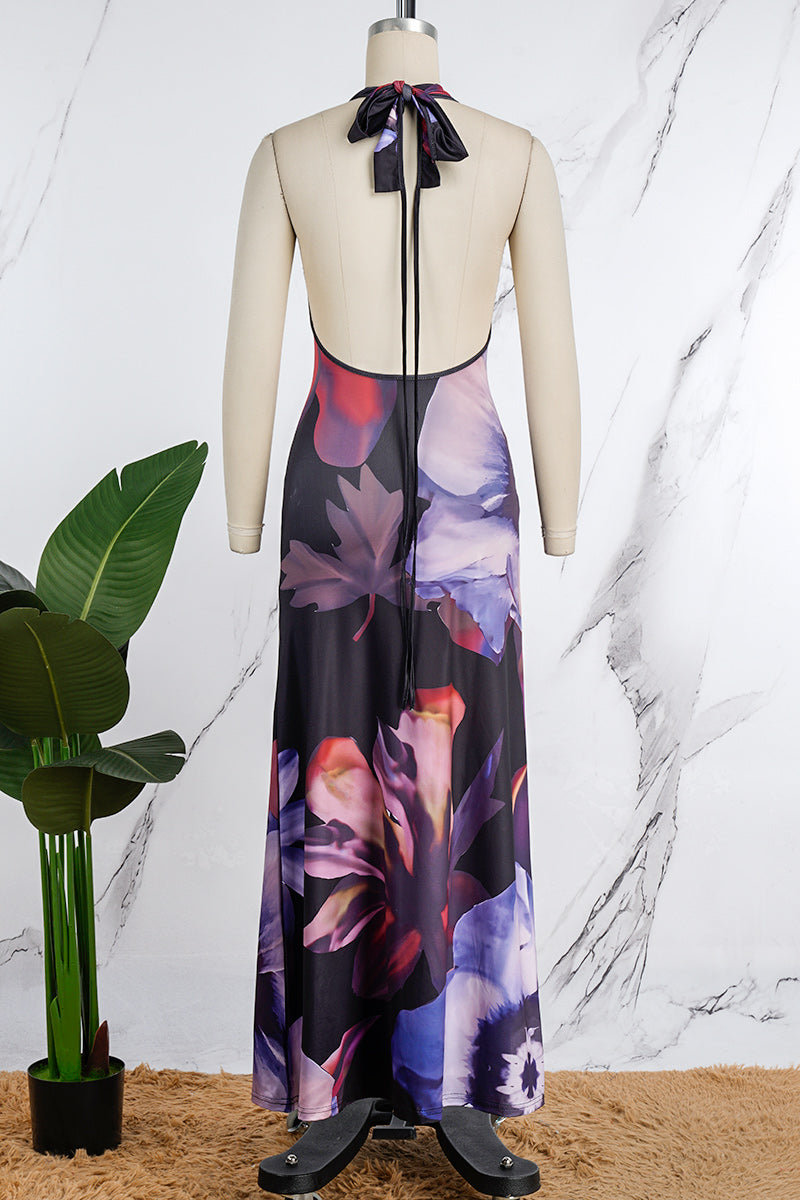 Yamel Minimalist Printed Backless Halter Neck Dresses with a Skirt Evening Wear Edit