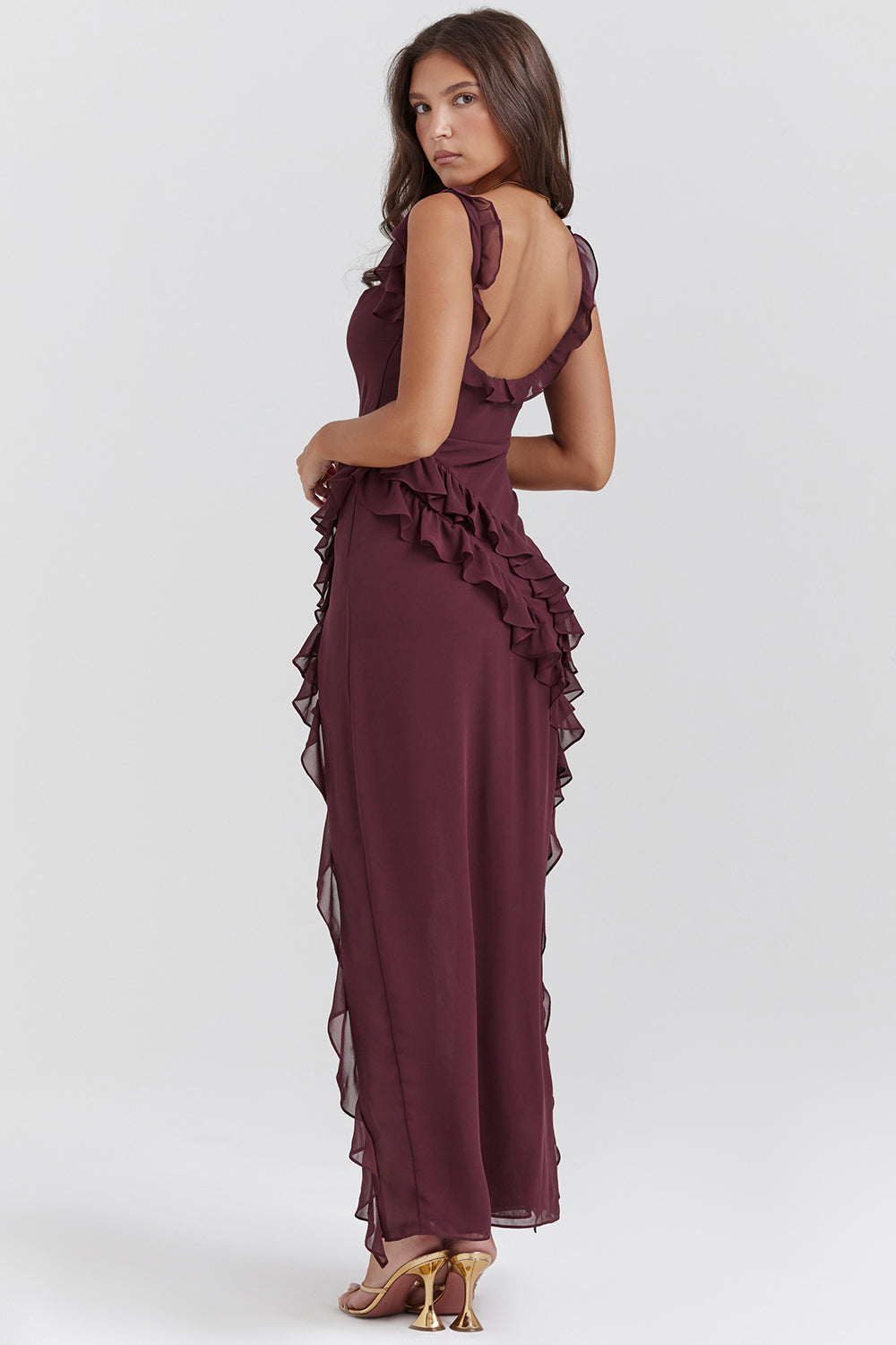 Ruffle Tie Strap High Split Maxi Dress