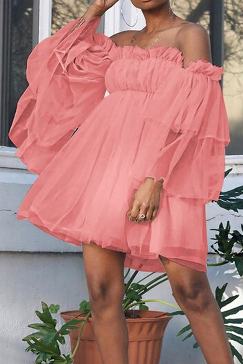 Premium Annabella Off the Shoulder Midi Dress with Loose Ruffles Wardrobe Essential