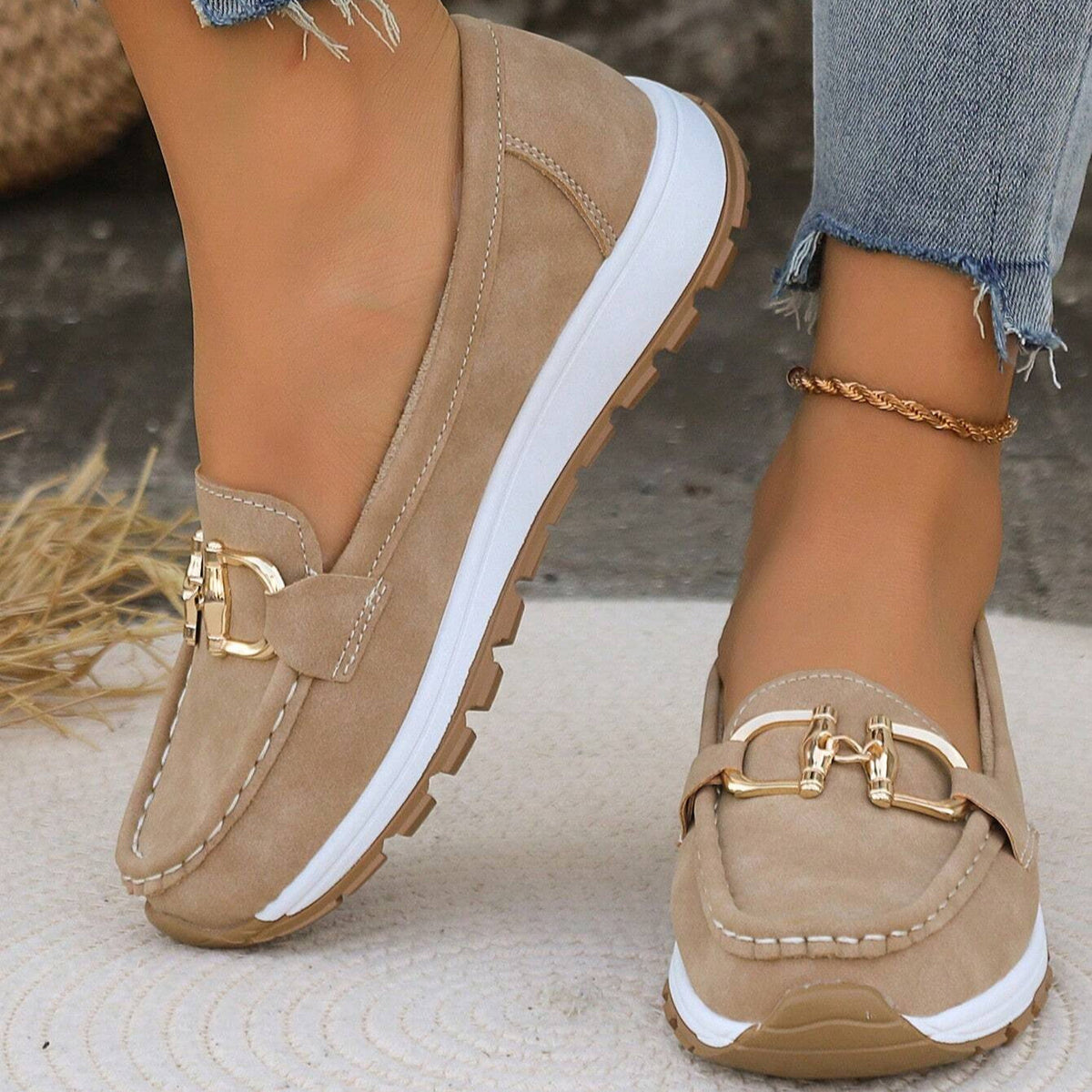 Suede Look Metal Bit Slip On Platform Loafers
