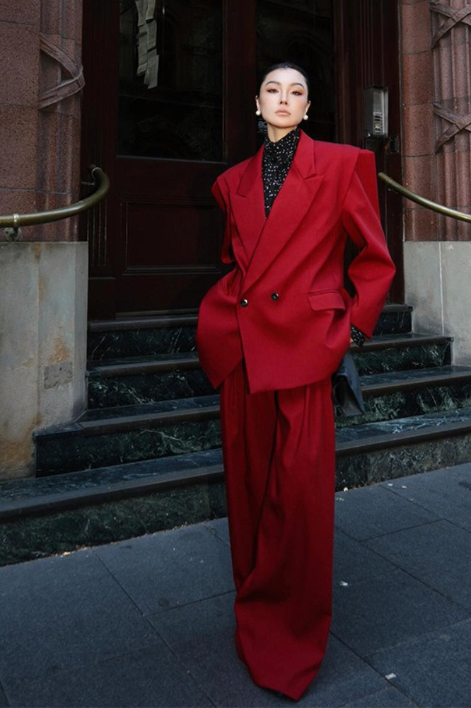 Oversized Double Breasted Blazer and Wide Leg Pants Two Piece Set