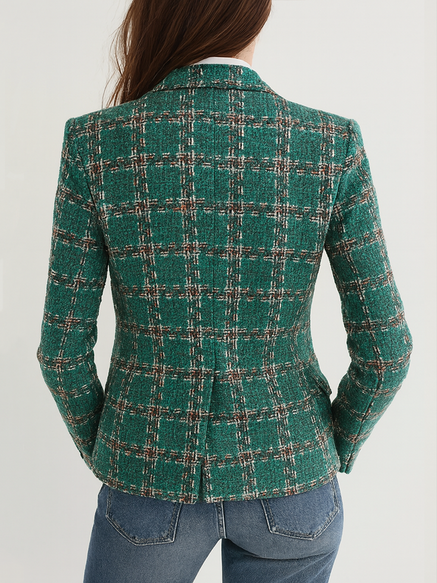 Plaid Tweed Single Button Blazer