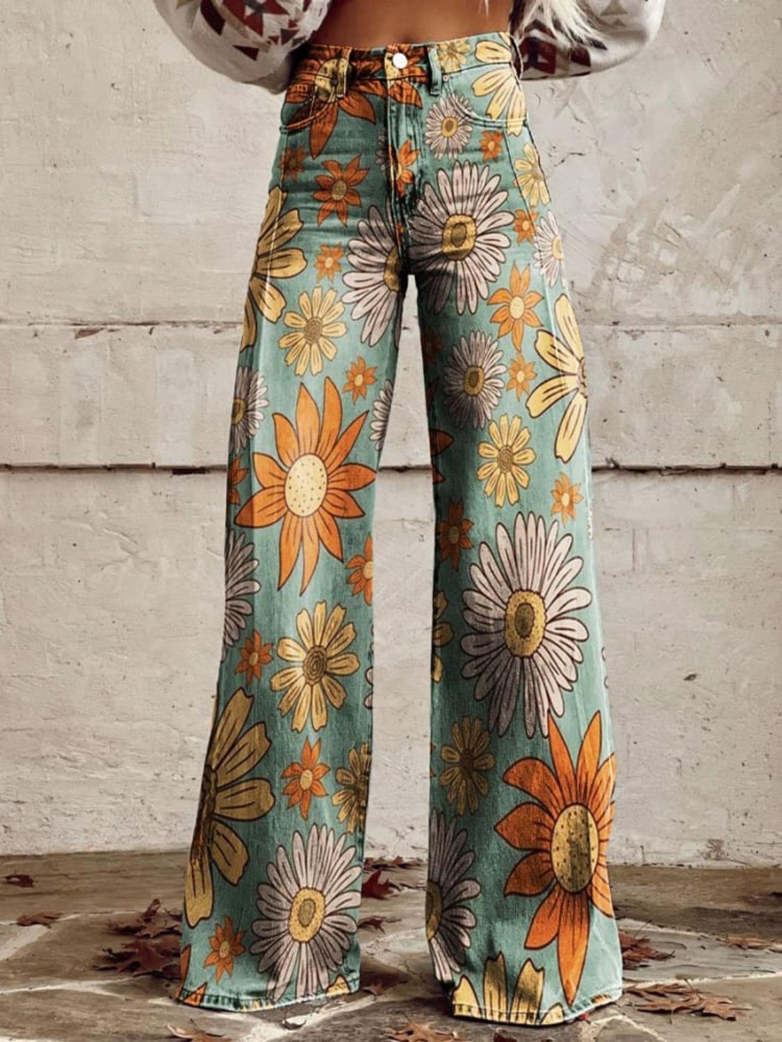 Floral Print High Waist Wide Leg Pants