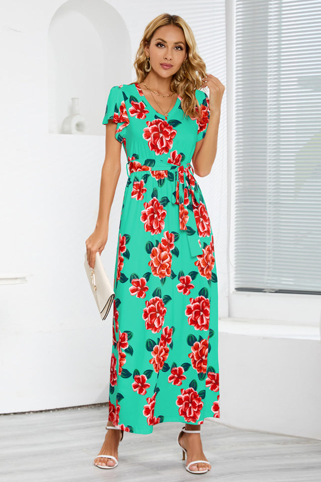 V-Neck Vacation A-line Midi Dress
