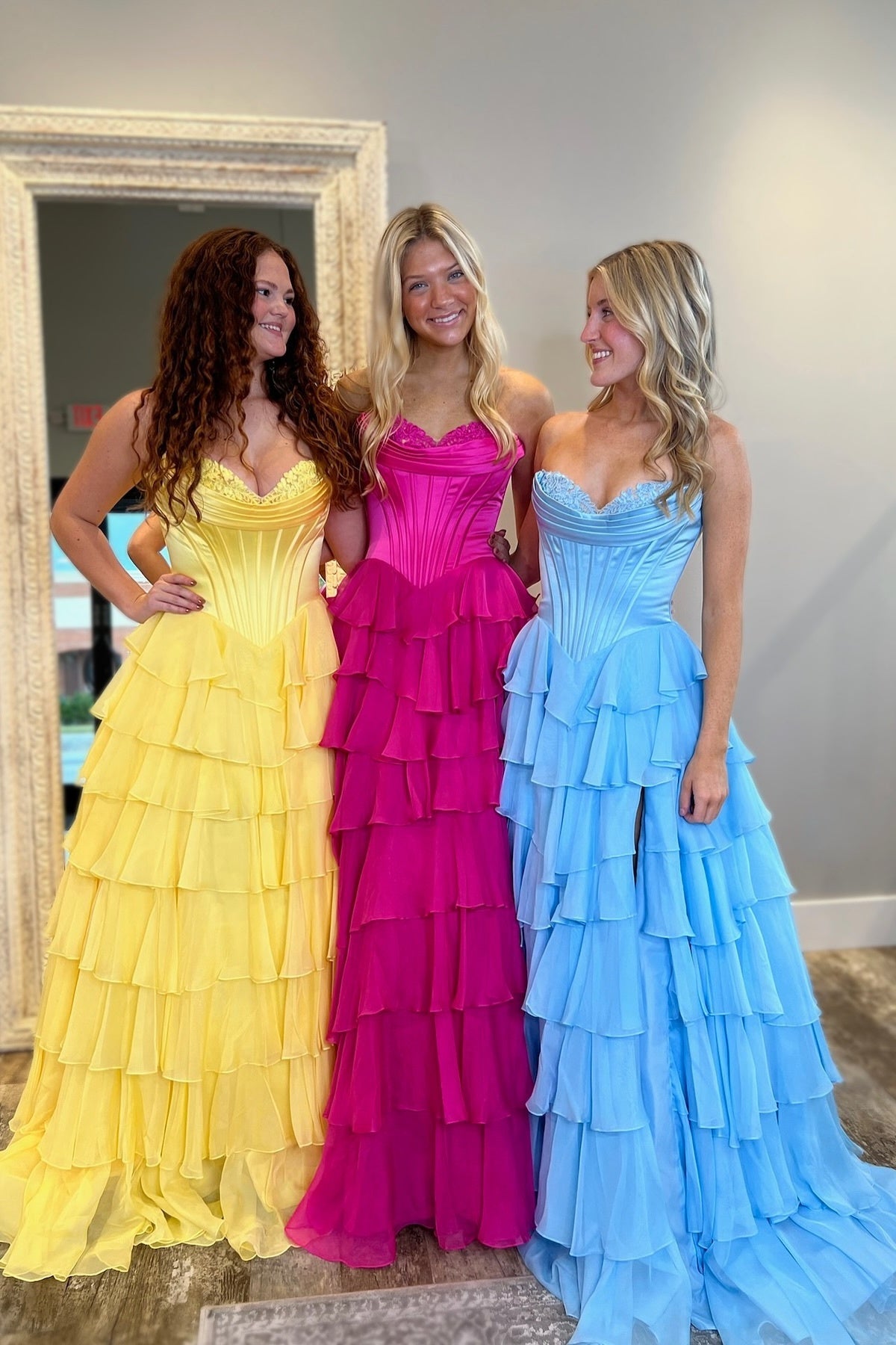 Lovely Yellow A-Line Sweetheart Long Tiered Prom Dress with Slit