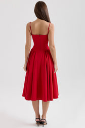 Square Neck Cap Sleeve Fit and Flare Midi Dress 14