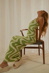 Abstract Print Knit Spaghetti Strap Bodycon Maxi Dress 6