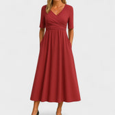 V-Neck Short Sleeve Fit and Flare Midi Dress 6