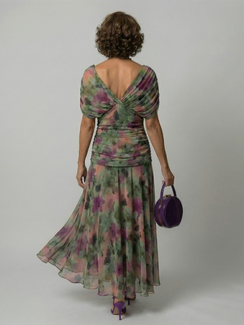 Floral Off Shoulder Ruched Maxi Dress