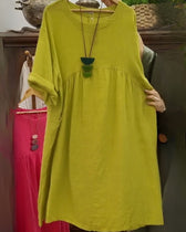 Linen Look Round Neck 3/4 Sleeve Loose Midi Dress 6