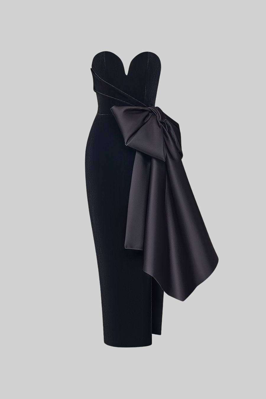Velvet Strapless Sweetheart Oversized Bow High Split Midi Dress 2