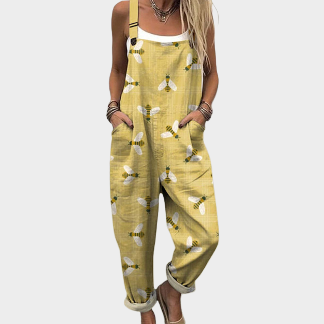 Bee Print Sleeveless Dungaree Overalls