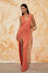 Crochet Knit Backless High Split Maxi Dress 5