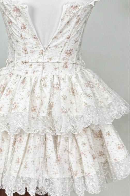 Lace Floral V-Neck Layered Mini Dress - View 5