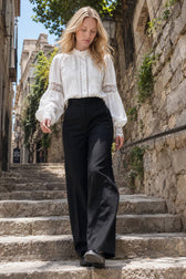 Lace Paneled Lantern Sleeve Blouse
