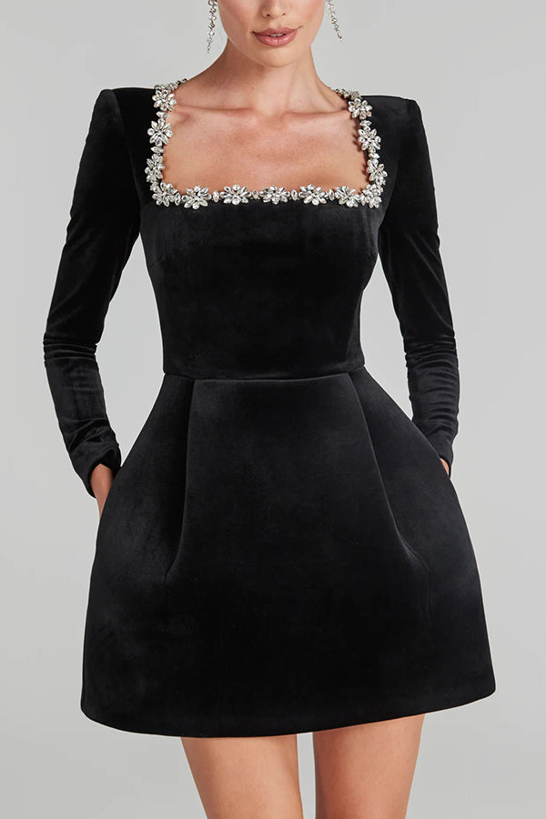 Endless Celebration Velvet Jewel Embellished Trim Mini Dress - View 5