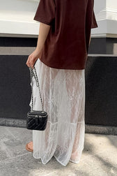Lace Sheer Split Ruffle Asymmetrical Skirt