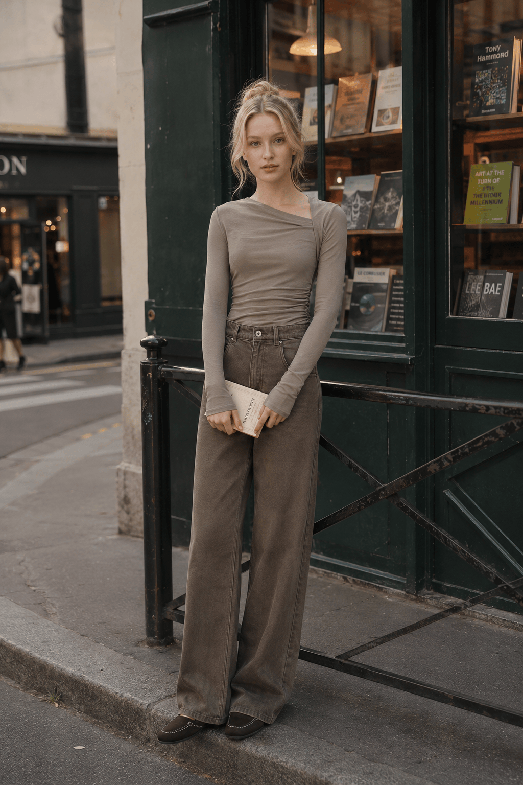 Ribbed Knit Long Trendy Sleeve Asymmetric Shirt