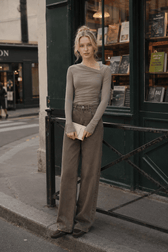 Ribbed Knit Long Trendy Sleeve Asymmetric Shirt