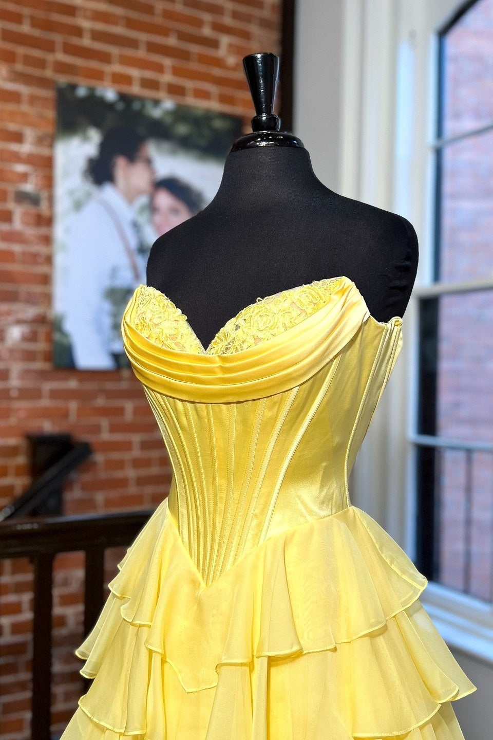 Lovely Yellow A-Line Sweetheart Long Tiered Prom Dress with Slit