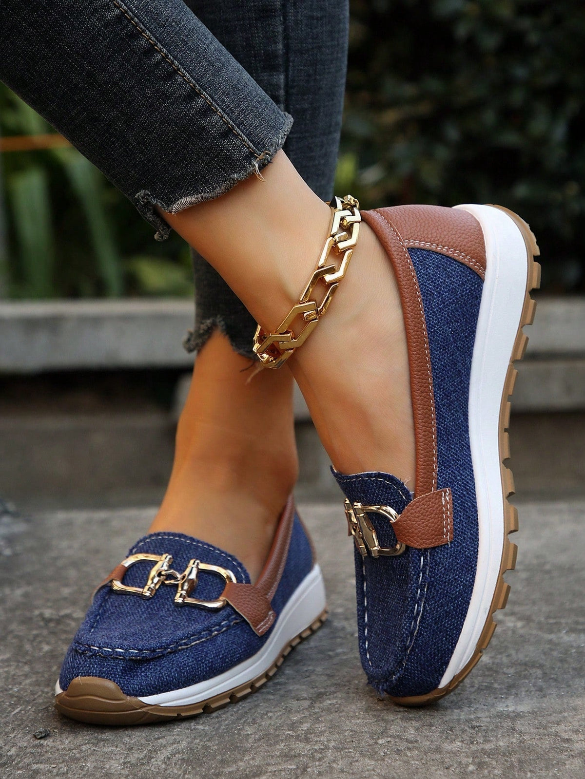 Metal Bit Slip On Platform Loafer Sneakers