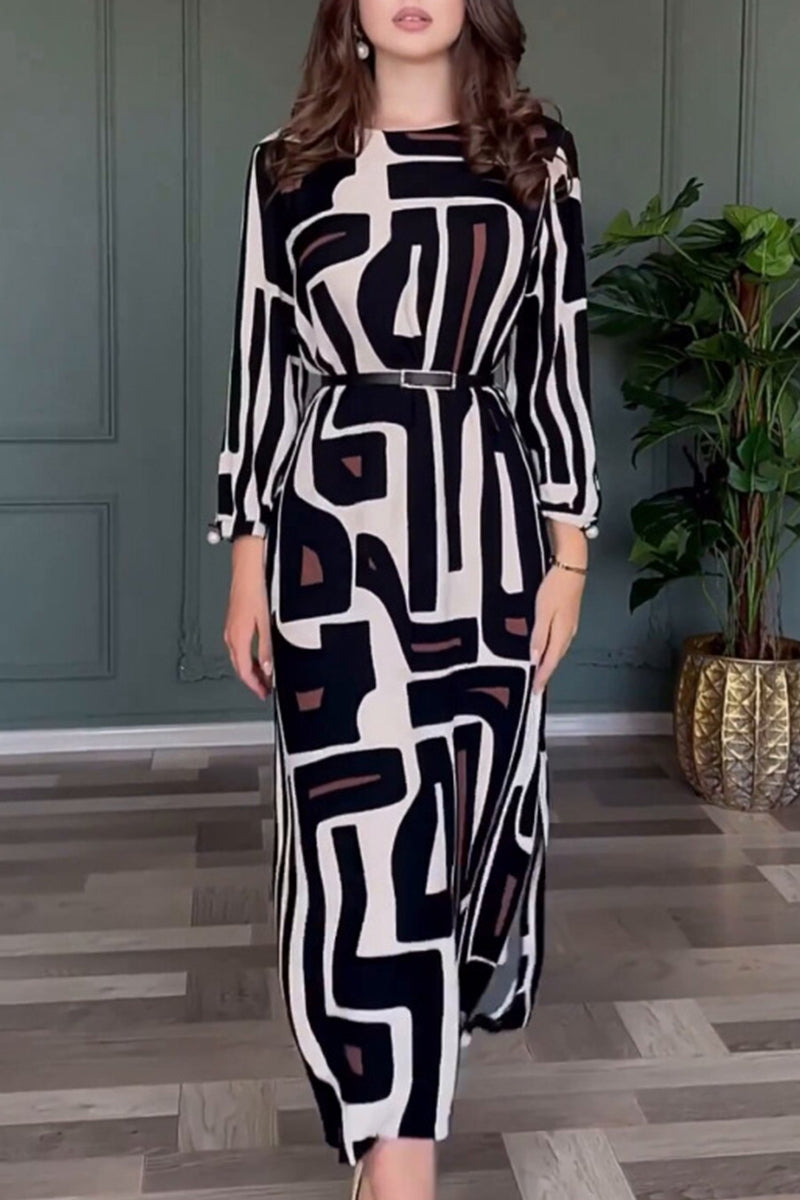 Alida Vintage Geometric Print Urban Dress with Premium Casual Styling