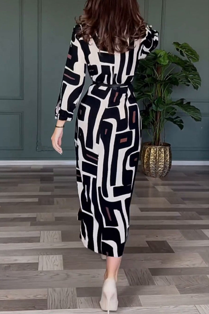 Alida Vintage Geometric Print Urban Dress with Premium Casual Styling