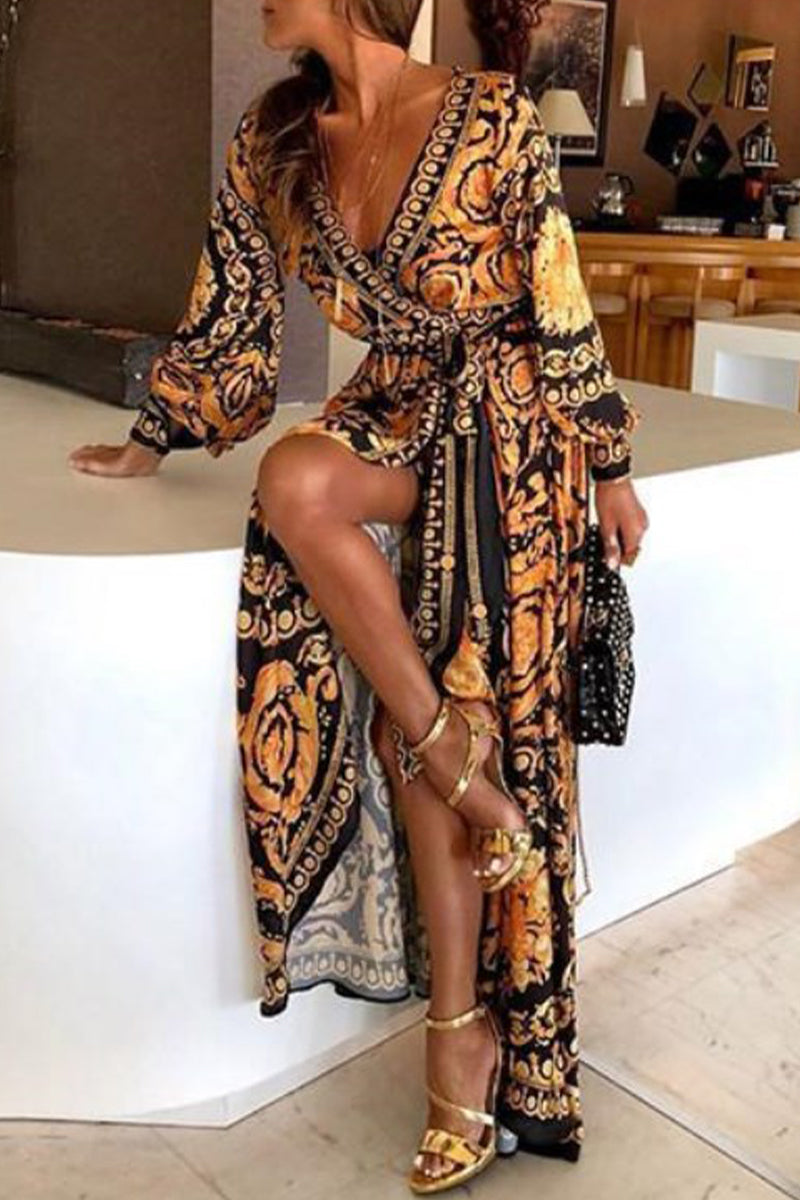Paz Aesthetic Vintage Style Printed Dresses with Frenulum and V Neck Boutique Collection