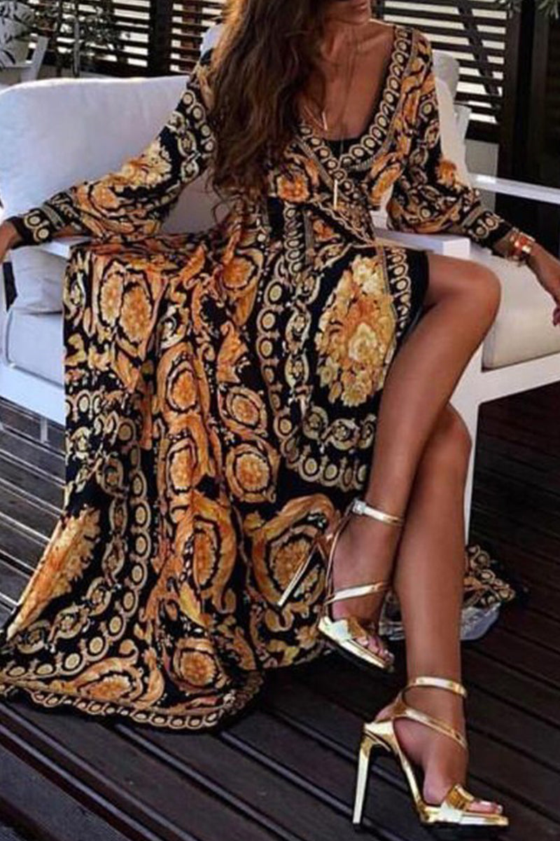 Paz Aesthetic Vintage Style Printed Dresses with Frenulum and V Neck Boutique Collection