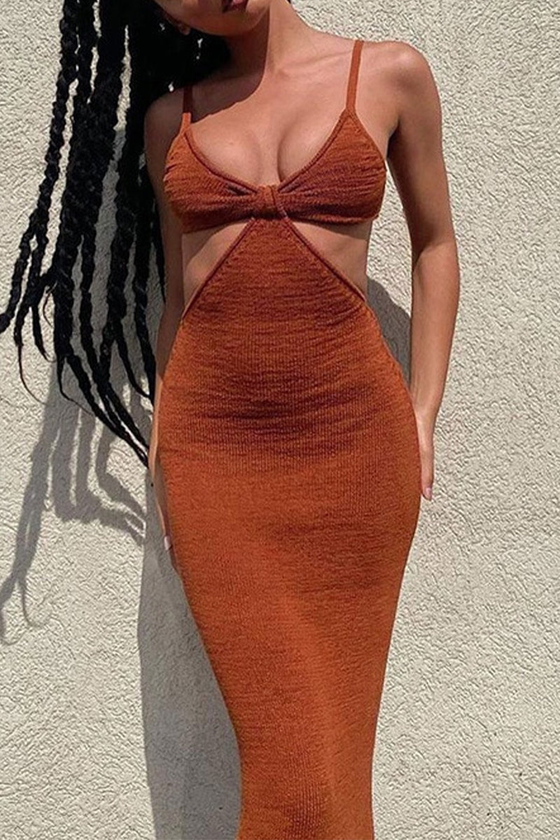 Selene Boutique Holiday Dresses Solid Color Backless V Neck Wrap Skirt Chic Silhouette Collection
