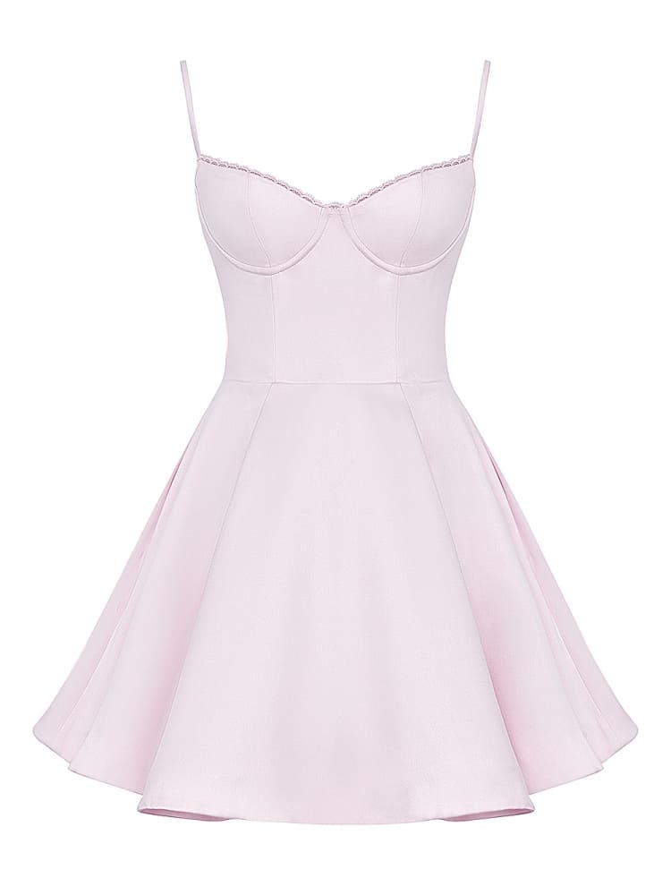 Satin Sweetheart Bustier Spaghetti Strap Tulle Hem Fit and Flare Mini Dress 9