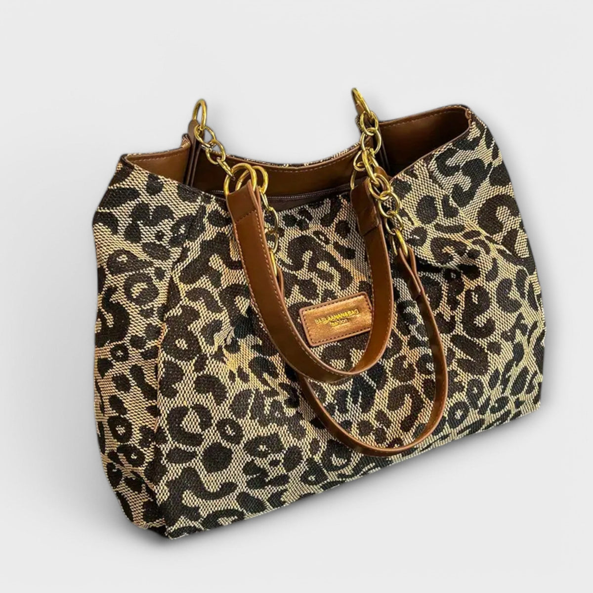 Leopard Print Chain Strap Tote Bag
