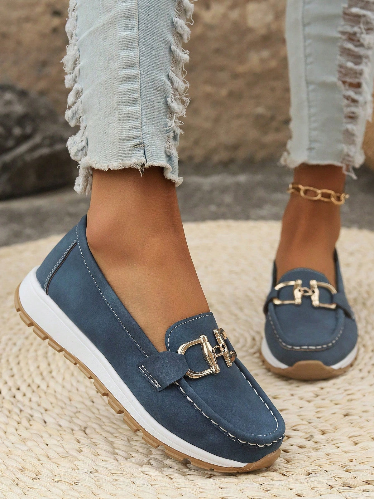 Metal Bit Slip On Platform Loafer Sneakers