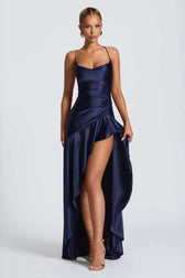 Backless Lace-Up Satin Silk Dress 3
