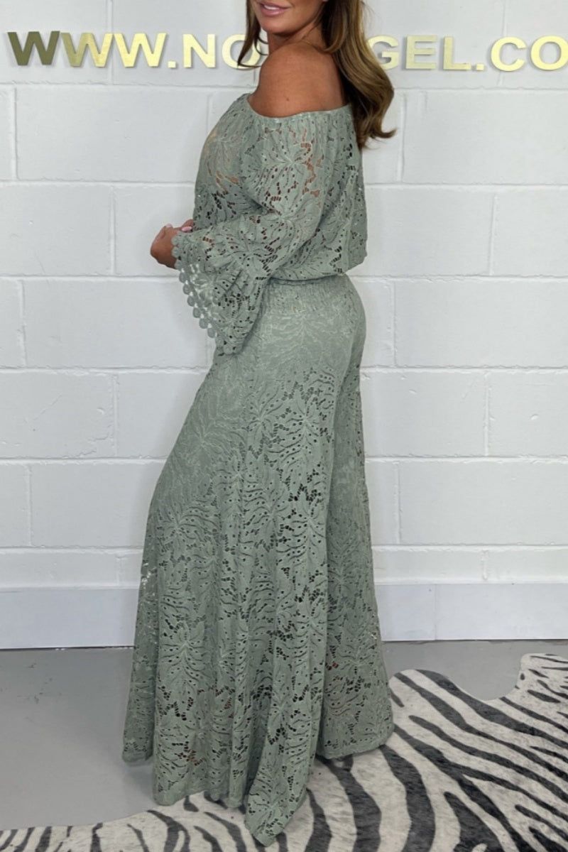 Casual Solid Color See-Through Off Shoulder Long Sleeve Two Pieces(7 Colors)