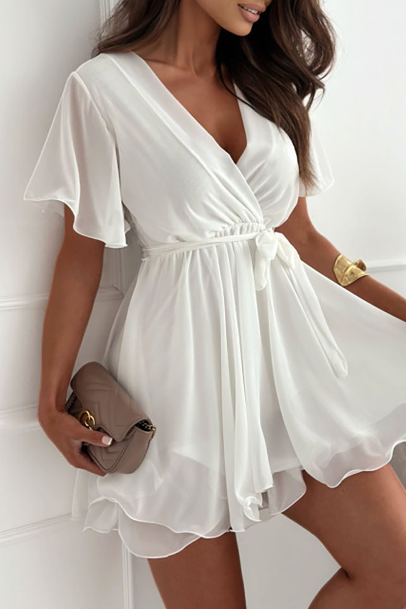Hilda Boutique Dress with Ruffles and Lacing, V Neck Chic Silhouette Collection