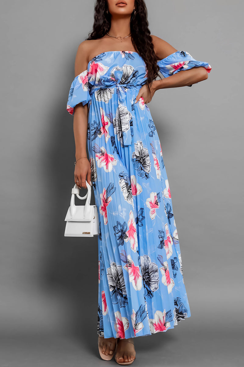 Alessia Chic Off the Shoulder Floral Dress with Tie Waist Boutique Collection