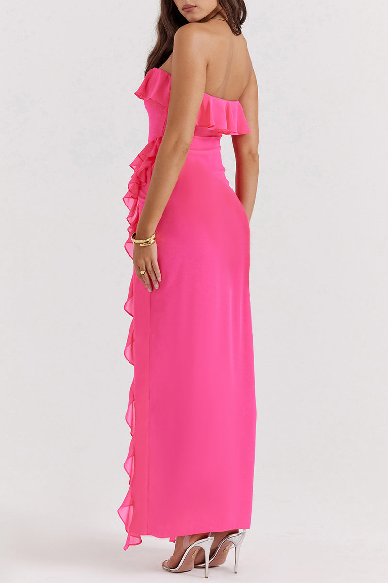 Yolanda Aesthetic Solid Color Strapless Irregular Dresses with Ruffles and Slit (3 Colors) Everyday Luxe Edit