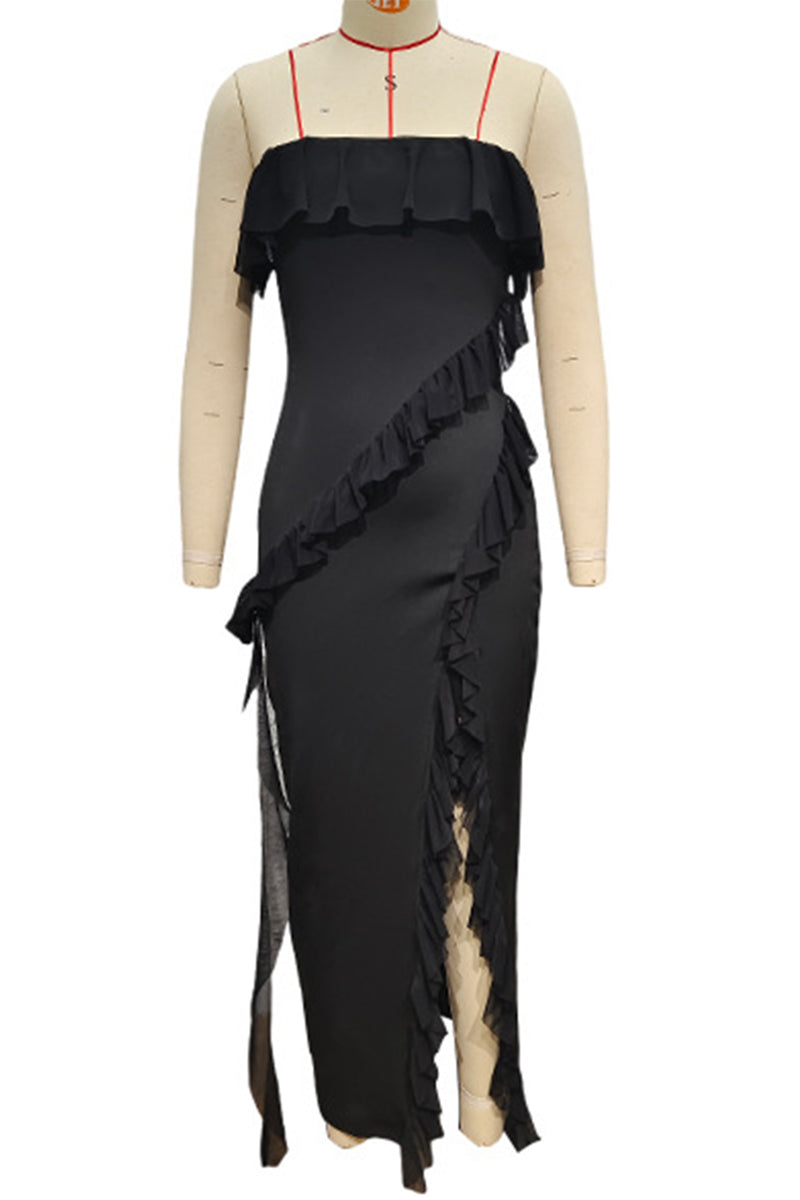 Yolanda Aesthetic Solid Color Strapless Irregular Dresses with Ruffles and Slit (3 Colors) Everyday Luxe Edit