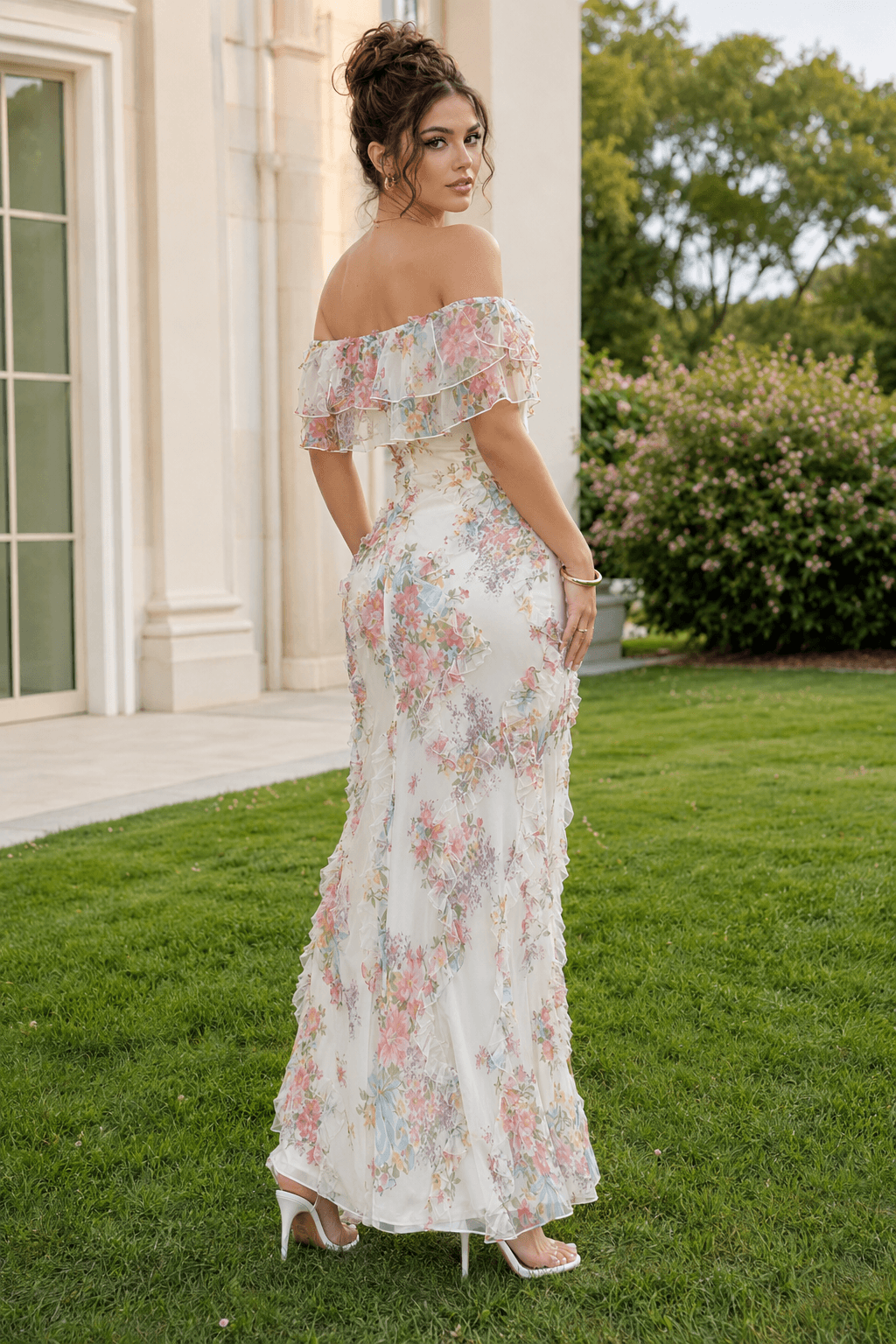Off Shoulder Bodycon Long Print Floral Dress