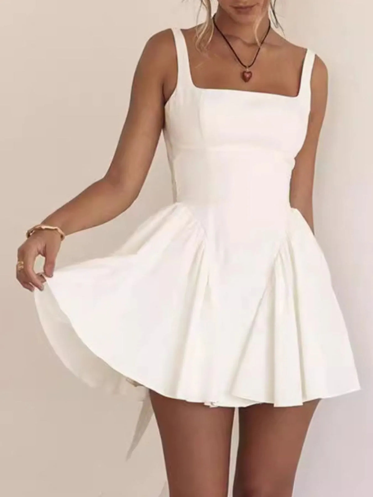 Square Neck Backless Bow Back Fit and Flare Mini Dress 14