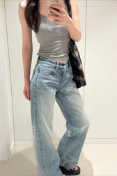 Vintage Washed Straight-Leg Denim Jeans