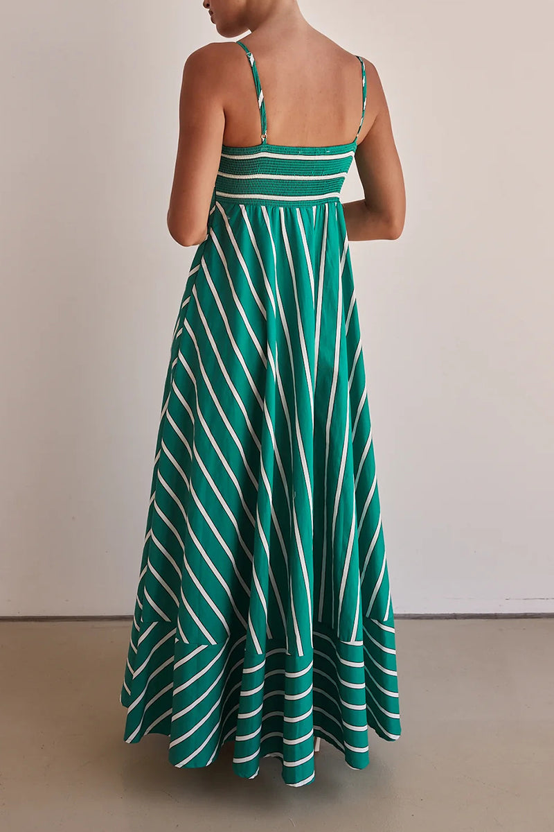 Beatriz Luxe Casual Striped Backless Contrast Square Neck Sling Dresses for Vacation Designer Edit