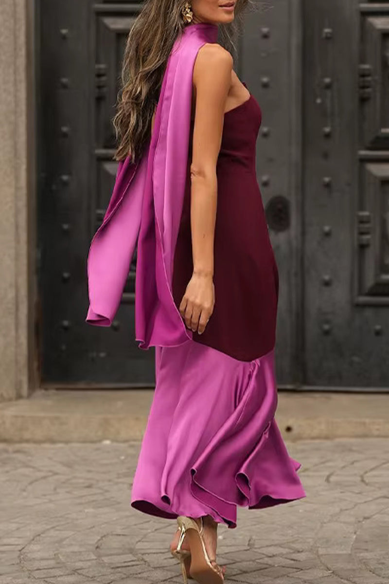 Ema Minimalist Strapless Sleeveless Patchwork Contrast Dresses Evening Wear Edit